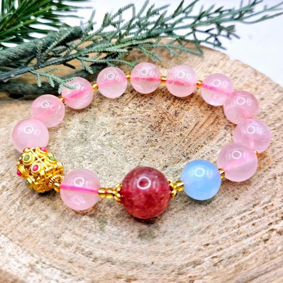 Beautiful Mixed Nature Crystals Tourmaline Blessing Charm Wheel Bracelet - Picture 9 of 10